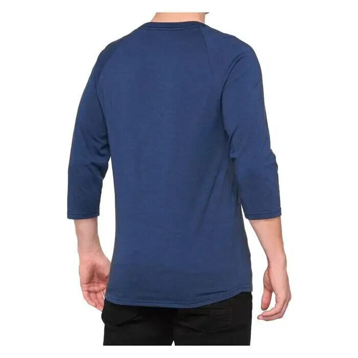 100% HELGI 3/4 Sleeve Tech T-shirt Navy Heather LG